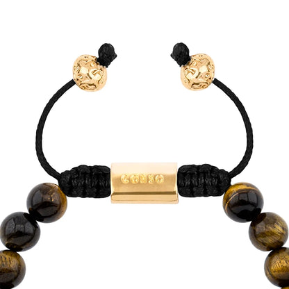 Pulsera con piedras naturales de 8mm, con cuenta central con mantras en baño de oro 22K - Joyería y bisutería fina