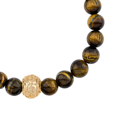 Pulsera con piedras naturales de 8mm, con cuenta central con mantras en baño de oro 22K - Joyería y bisutería fina