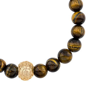 Pulsera con piedras naturales de 8mm, con cuenta central con mantras en baño de oro 22K - Joyería y bisutería fina