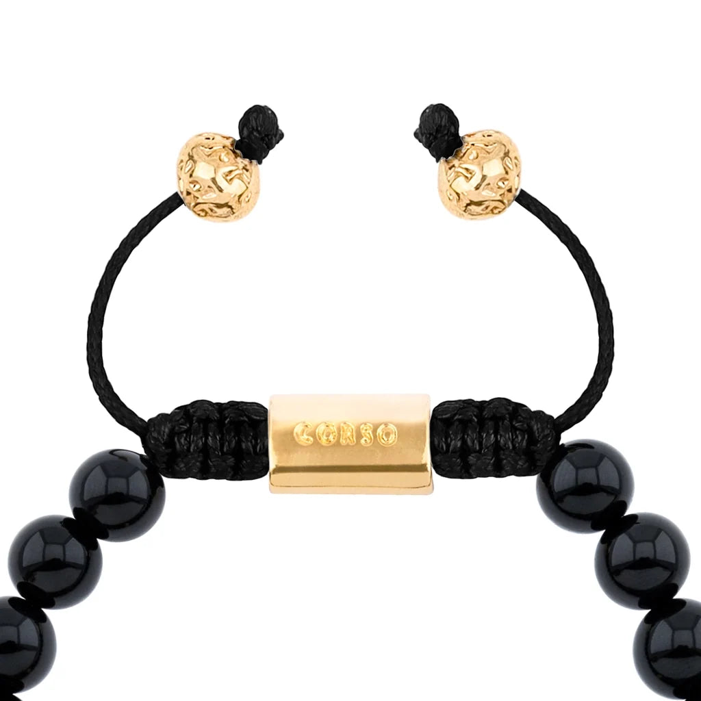 Pulsera con piedras naturales de 8mm, con cuenta central con mantras en baño de oro 22K - Joyería y bisutería fina