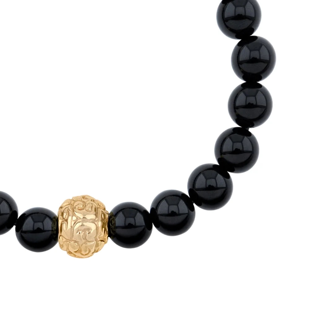Pulsera con piedras naturales de 8mm, con cuenta central con mantras en baño de oro 22K - Joyería y bisutería fina
