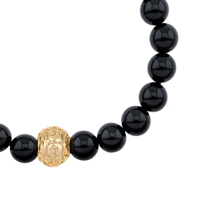 Pulsera con piedras naturales de 8mm, con cuenta central con mantras en baño de oro 22K - Joyería y bisutería fina