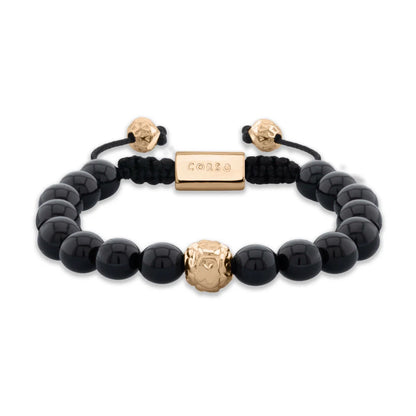Pulsera con piedras naturales de 8mm, con cuenta central con mantras en baño de oro 22K - Joyería y bisutería fina