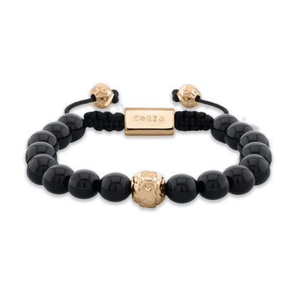 Pulsera con piedras naturales de 8mm, con cuenta central con mantras en baño de oro 22K - Joyería y bisutería fina