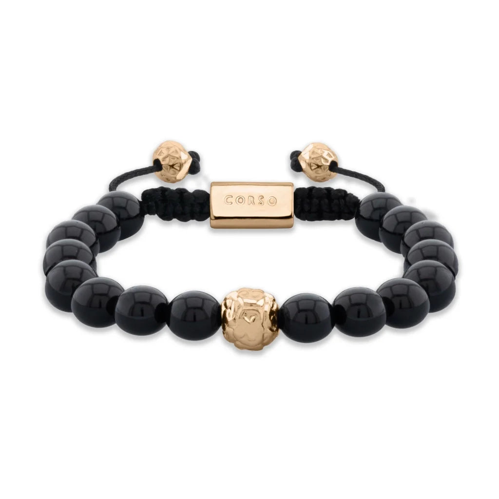 Pulsera con piedras naturales de 8mm, con cuenta central con mantras en baño de oro 22K - Joyería y bisutería fina