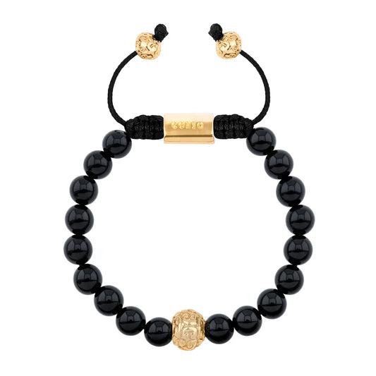 Pulsera con piedras naturales de 8mm, con cuenta central con mantras en baño de oro 22K - Joyería y bisutería fina