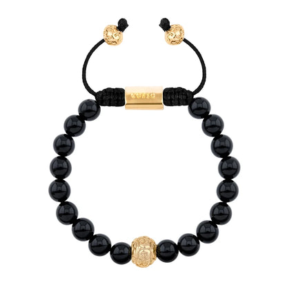 Pulsera con piedras naturales de 8mm, con cuenta central con mantras en baño de oro 22K - Joyería y bisutería fina