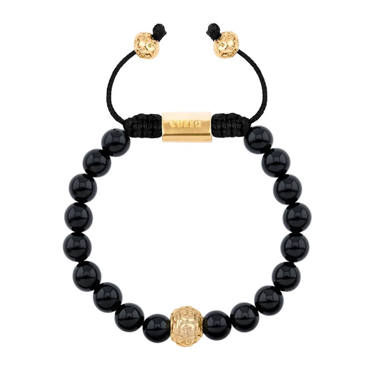 Pulsera con piedras naturales de 8mm, con cuenta central con mantras en baño de oro 22K - Joyería y bisutería fina