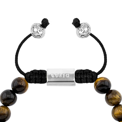 Pulsera con piedras naturales de 8mm, con cuenta central con mantras en baño de rodio - Joyería y bisutería fina