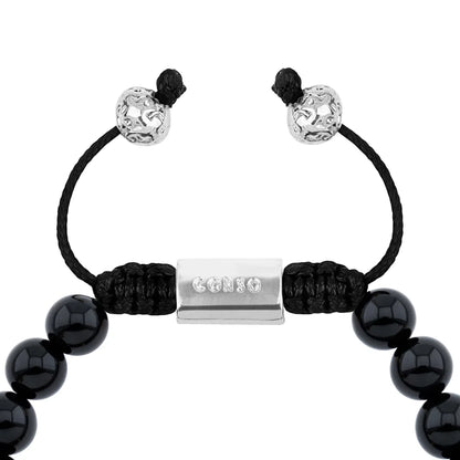 Pulsera con piedras naturales de 8mm, con cuenta central con mantras en baño de rodio - Joyería y bisutería fina