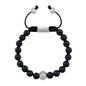 Pulsera con piedras naturales de 8mm, con cuenta central con mantras en baño de rodio - Joyería y bisutería fina