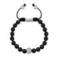 Pulsera con piedras naturales de 8mm, con cuenta central con mantras en baño de rodio - Joyería y bisutería fina