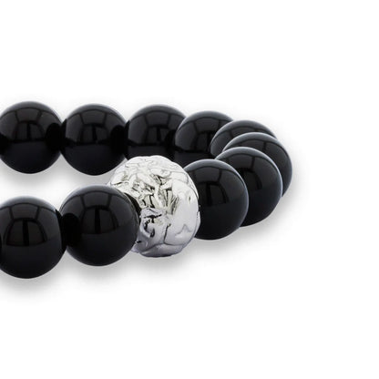 Pulsera con piedras naturales de 8mm, con cuenta central con mantras en baño de rodio - Joyería y bisutería fina