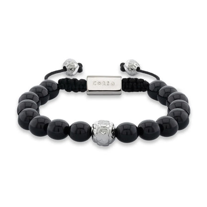Pulsera con piedras naturales de 8mm, con cuenta central con mantras en baño de rodio - Joyería y bisutería fina