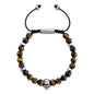 Pulsera ajustable con hilo de seda, piedras 6mm, placa insignia, semillas y calavera en baño de rodio - Joyería y bisutería fina