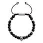 Pulsera ajustable con hilo de seda, piedras 6mm, placa insignia, semillas y calavera en baño de rodio - Joyería y bisutería fina