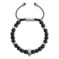 Pulsera ajustable con hilo de seda, piedras 6mm, placa insignia, semillas y calavera en baño de rodio - Joyería y bisutería fina
