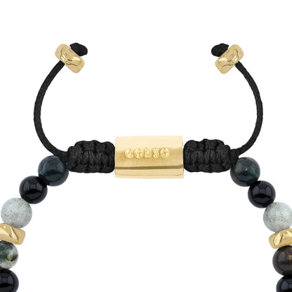 Pulsera baño de oro 22K, Cuentas central con mantra, piedras naturales de 6mm - Joyería y bisutería fina