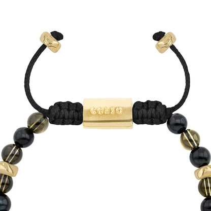 Pulsera baño de oro 22K, Cuentas central con mantra, piedras naturales de 6mm - Joyería y bisutería fina