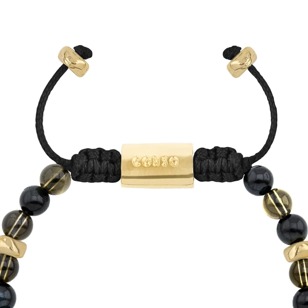 Pulsera baño de oro 22K, Cuentas central con mantra, piedras naturales de 6mm - Joyería y bisutería fina