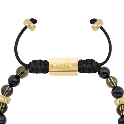 Pulsera baño de oro 22K, Cuentas central con mantra, piedras naturales de 6mm - Joyería y bisutería fina
