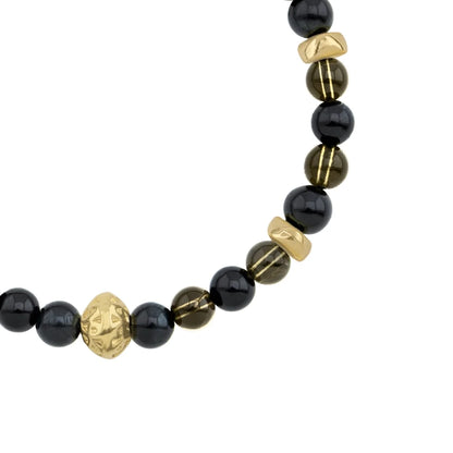 Pulsera baño de oro 22K, Cuentas central con mantra, piedras naturales de 6mm - Joyería y bisutería fina