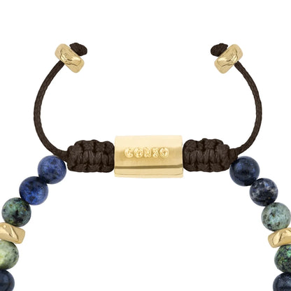 Pulsera baño de oro 22K, Cuentas central con mantra, piedras naturales de 6mm - Joyería y bisutería fina