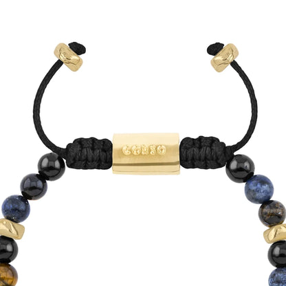 Pulsera baño de oro 22K, Cuentas central con mantra, piedras naturales de 6mm - Joyería y bisutería fina