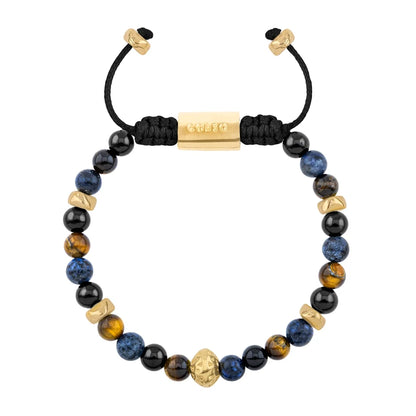 Pulsera baño de oro 22K, Cuentas central con mantra, piedras naturales de 6mm - Joyería y bisutería fina