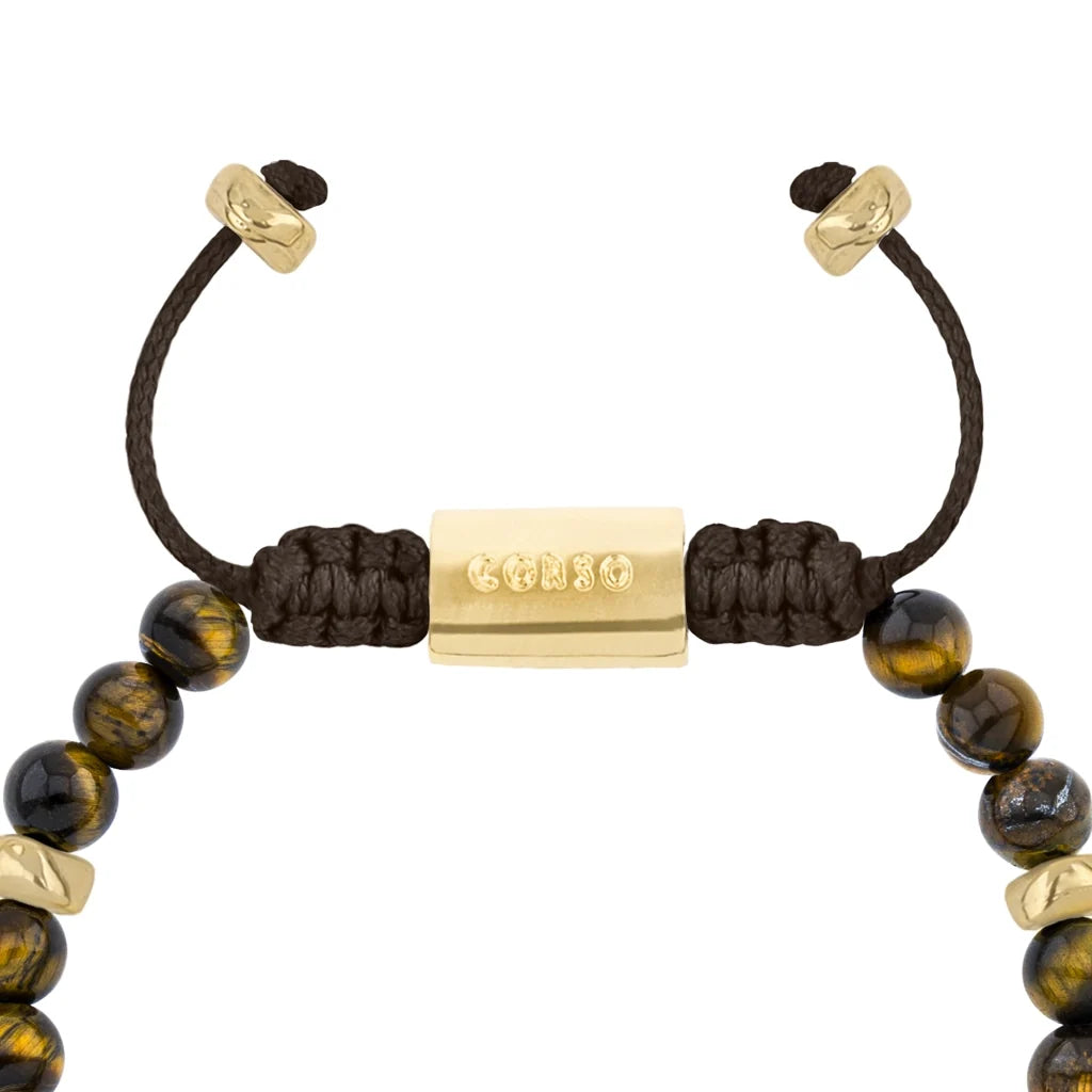 Pulsera baño de oro 22K, Cuentas central con mantra, piedras naturales de 6mm - Joyería y bisutería fina