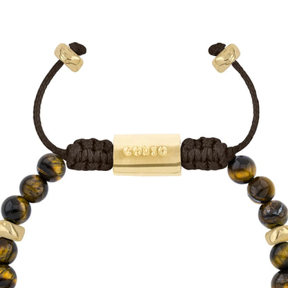 Pulsera baño de oro 22K, Cuentas central con mantra, piedras naturales de 6mm - Joyería y bisutería fina