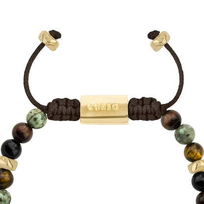 Pulsera baño de oro 22K, Cuentas central con mantra, piedras naturales de 6mm - Joyería y bisutería fina