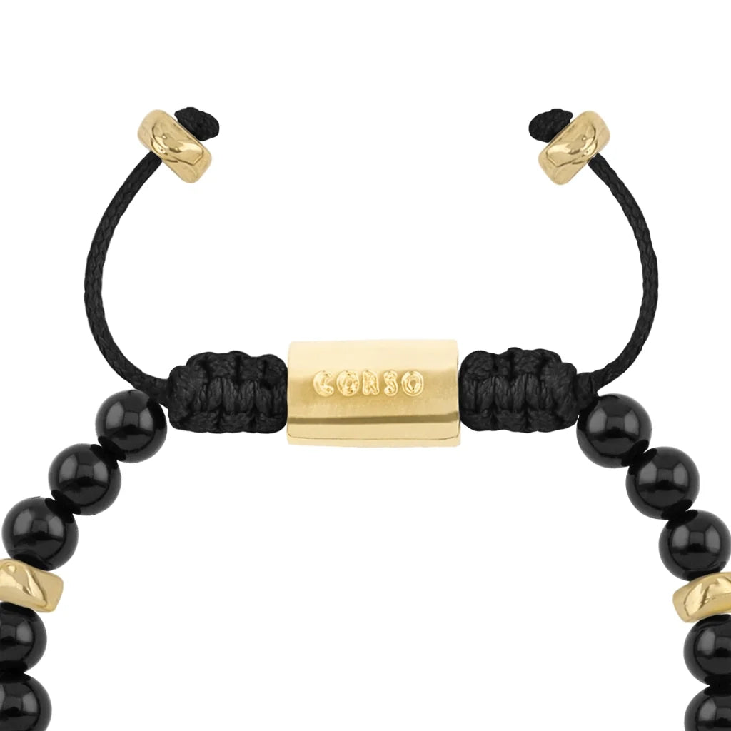 Pulsera baño de oro 22K, Cuentas central con mantra, piedras naturales de 6mm - Joyería y bisutería fina