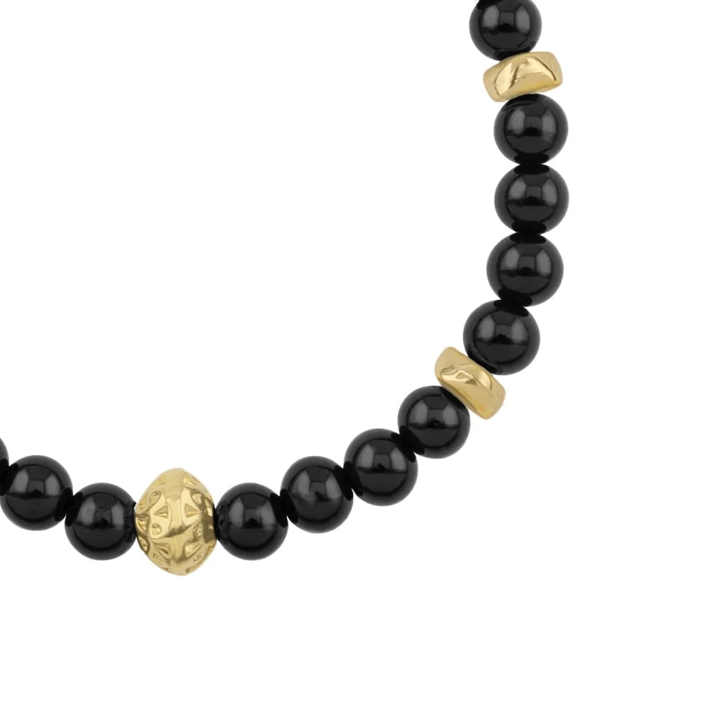 Pulsera baño de oro 22K, Cuentas central con mantra, piedras naturales de 6mm - Joyería y bisutería fina
