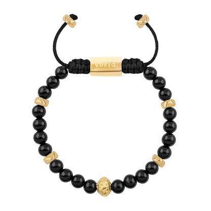 Pulsera baño de oro 22K, Cuentas central con mantra, piedras naturales de 6mm - Joyería y bisutería fina