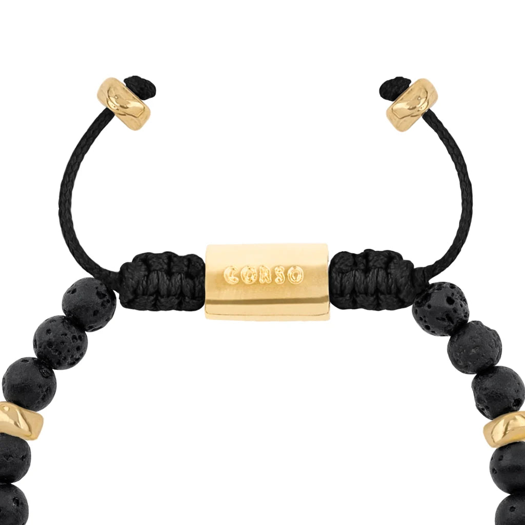 Pulsera baño de oro 22K, Cuentas central con mantra, piedras naturales de 6mm - Joyería y bisutería fina