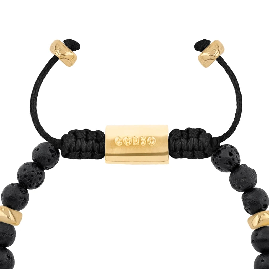 Pulsera baño de oro 22K, Cuentas central con mantra, piedras naturales de 6mm - Joyería y bisutería fina