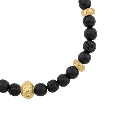 Pulsera baño de oro 22K, Cuentas central con mantra, piedras naturales de 6mm - Joyería y bisutería fina