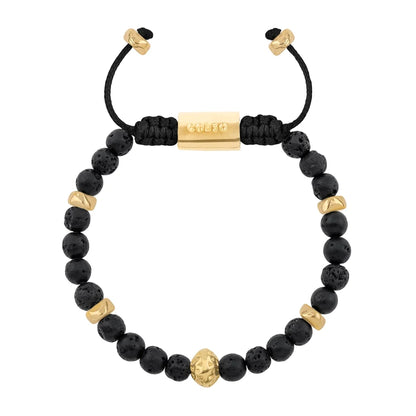 Pulsera baño de oro 22K, Cuentas central con mantra, piedras naturales de 6mm - Joyería y bisutería fina