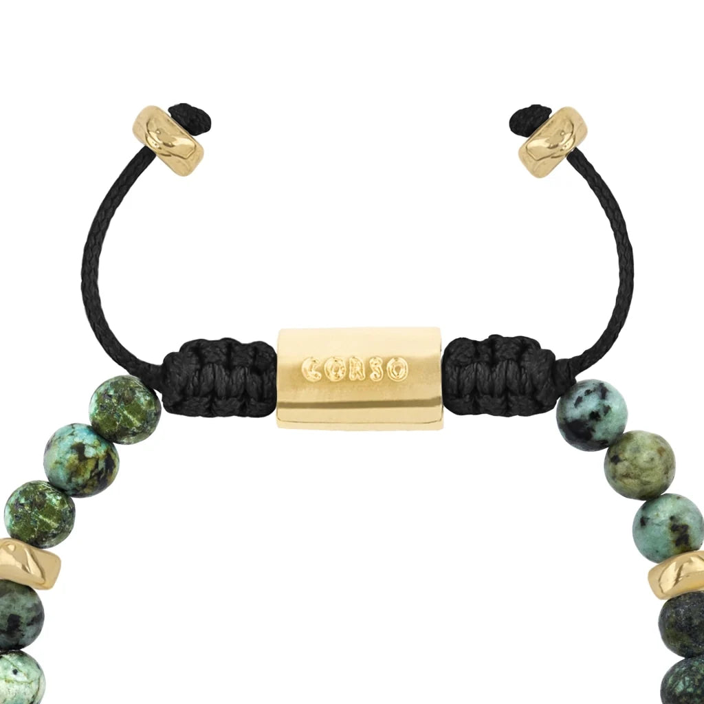 Pulsera baño de oro 22K, Cuentas central con mantra, piedras naturales de 6mm - Joyería y bisutería fina