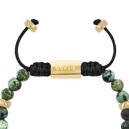 Pulsera baño de oro 22K, Cuentas central con mantra, piedras naturales de 6mm - Joyería y bisutería fina