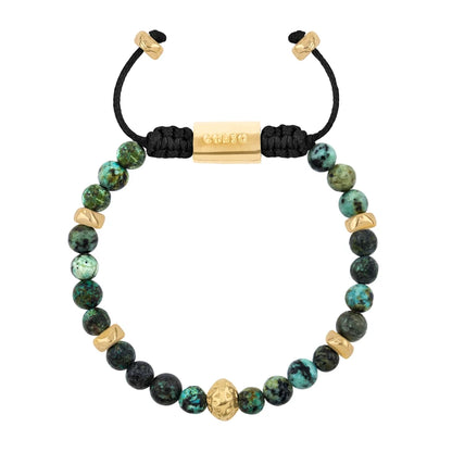 Pulsera baño de oro 22K, Cuentas central con mantra, piedras naturales de 6mm - Joyería y bisutería fina