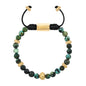 Pulsera baño de oro 22K, Cuentas central con mantra, piedras naturales de 6mm - Joyería y bisutería fina
