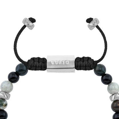 Pulsera Rodio, Cuentas central con mantra, piedras naturales de 6mm - Joyería y bisutería fina