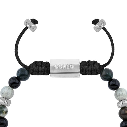 Pulsera Rodio, Cuentas central con mantra, piedras naturales de 6mm - Joyería y bisutería fina
