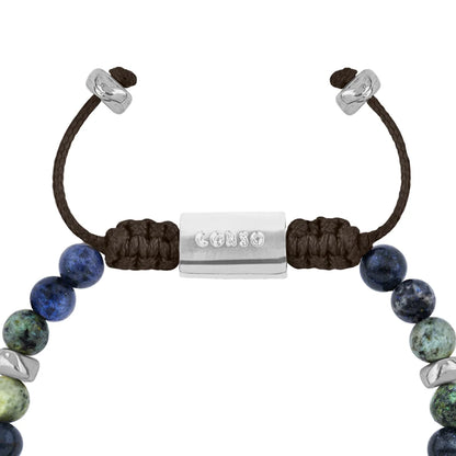 Pulsera Rodio, Cuentas central con mantra, piedras naturales de 6mm - Joyería y bisutería fina