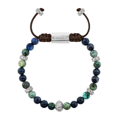 Pulsera Rodio, Cuentas central con mantra, piedras naturales de 6mm - Joyería y bisutería fina