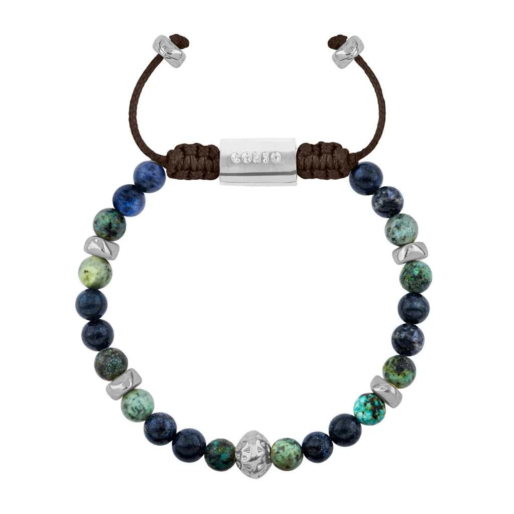 Pulsera Rodio, Cuentas central con mantra, piedras naturales de 6mm - Joyería y bisutería fina