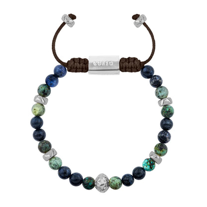 Pulsera Rodio, Cuentas central con mantra, piedras naturales de 6mm - Joyería y bisutería fina