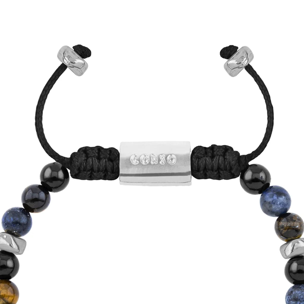 Pulsera Rodio, Cuentas central con mantra, piedras naturales de 6mm - Joyería y bisutería fina